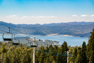 Sunny view of the sky lift of Big bear lake