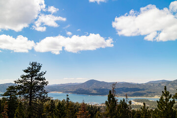 Sunny view of the landscape of Big bear lake