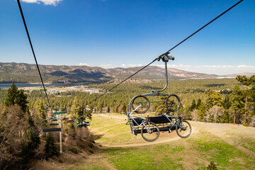 Sunny view of the sky lift of Big bear lake