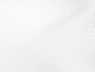 Fototapeta na wymiar The halftone texture is chaotic monochrome. Abstract black and white waves background of dots. Backdrop for the design of websites, business cards, posters