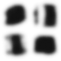 The halftone texture is black and white. A set of halftone abstract backgrounds. Spots of dots on a white backdrop