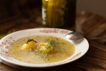 traditional cucumber soup with potatoes and dill starter ukrainian and polish soup homemade dinner...