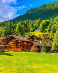 Watercolor and pastel drawing nature landscape, popular travel and touristic place, canvas texture on background, trend print for poster, textile or canvas. Modern fine arts design wallpaper. Wall art