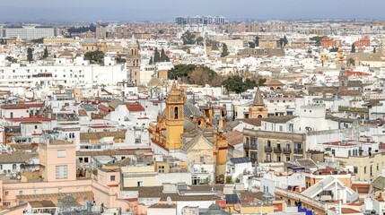 Fototapeta premium la ville de Séville vue depuis les hauteurs de la cathédrale avec ses toits, ses rues et ses églises