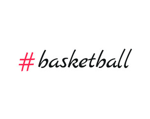 Basketball hashtag. Basketball handwritten inscription. Hand drawn lettering. Calligraphy. Red hashtag