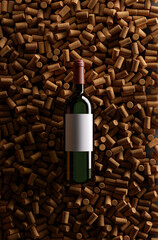 Top view of red wine bottle
