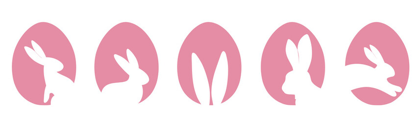 Easter eggs bunny pink set silhouettes vector illustration, flat design