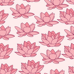 Fototapeta na wymiar Water Lily repeat pattern design. Hand-drawn background. Botanical pattern for wrapping paper or fabric.