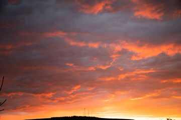 dramatic red sky at sunset