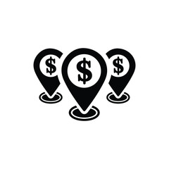 Bank, location, money, finance icon. Black vector design.