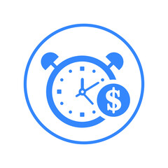 Alarm, finance, payment icon. Blue vector sketch.