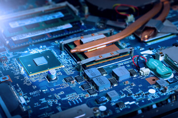 Electronic Computer board close-up Laptop motherboard	
