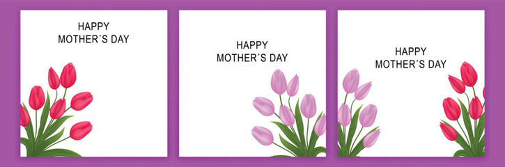 Social media post template. happy mother's day Banner design on International Women's Day. Set of social media templates with pink girly design. Good template for online advertising template.
