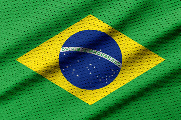 Fototapeta na wymiar Brasil flag on texture sports. Horizontal sport theme poster, greeting cards, headers, website and app. Background for patriotic and national design