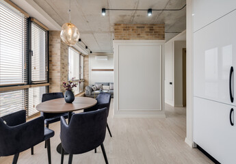 Scandinavian style interior with flowers in the foreground 