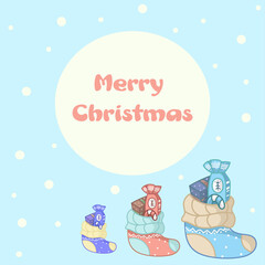 Fototapeta premium Christmas card with cute Christmas socks. Cute vector illustration in flat style