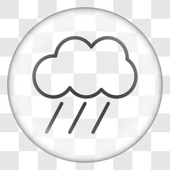 Cloud rain simple icon. Flat desing. Glass button on transparent grid