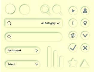 Neumorphic buttons , user interface elements for ui app
