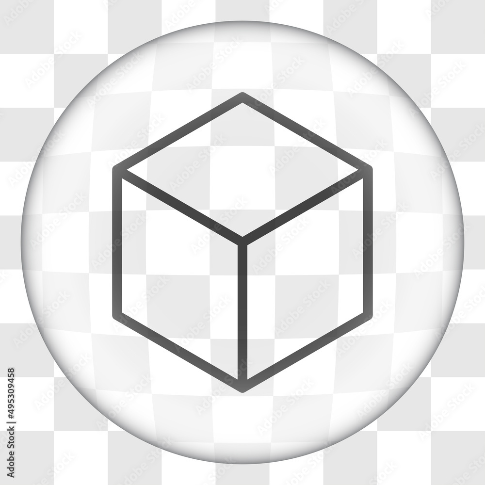 Poster cube simple icon. flat desing. glass button on transparent grid