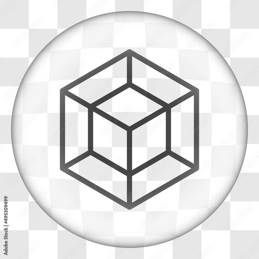 Poster cube, tesseract simple icon. flat desing. glass button on transparent grid
