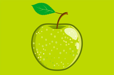 Green vector apple. Juicy fruit isolated on green background.