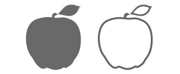 Logo in the shape of an apple. Apple fruit monochrome icon. Grey and white version