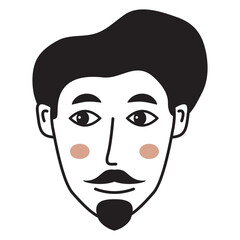 Doodle man face.Hand-drawn line people.Avatar face.Isolated on white background. Outline vector illustration.