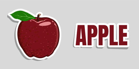 Red vector apple sticker. Juicy fruit isolated on grey background. Red Delicious.