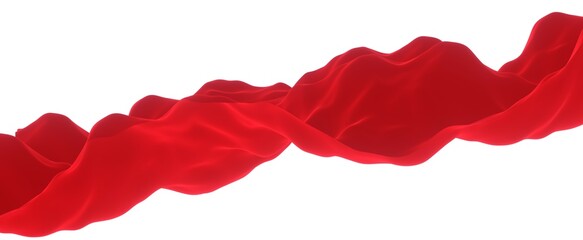 Strip of red squiggly fabric. Luxurious wave of elegant 3d render finest shaped silk for special occasion. Jet of rich drink with realistic dynamic decor