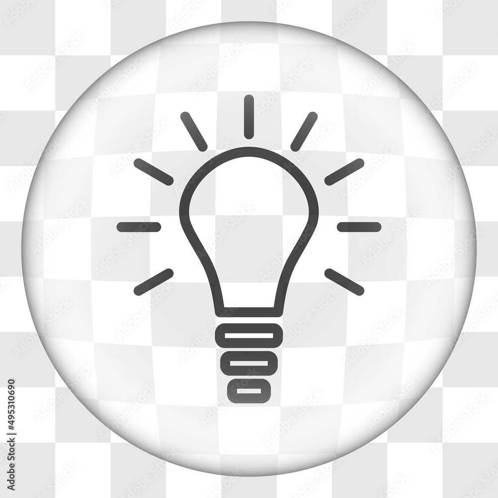 Poster light bulb simple icon. flat desing. glass button on transparent grid