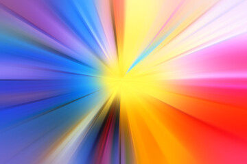 Fototapeta premium Abstract radial zoom blur surface of blue, yellow and pink tones. Juicy colorful background with radial, radiating, converging lines.