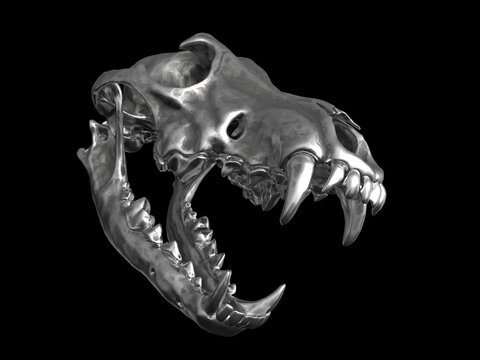 Metal wolf skull with jaws open