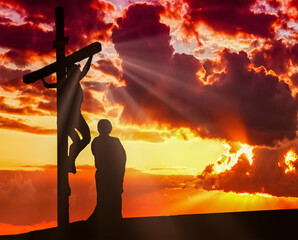 Religious concept with cross against sky
