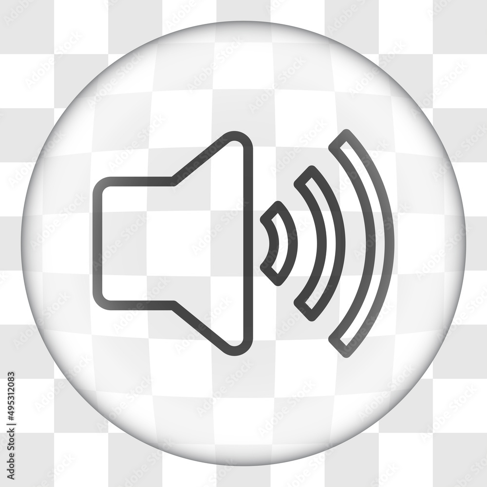 Poster sound simple icon vector. flat desing. glass button on transparent grid