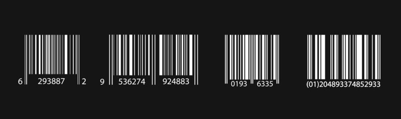 Bar Code Set. Universal Product Scan Code. Isolated on black 