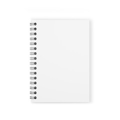 Notebook mockup with silver spiral. Blank page, copy space of open booklet. 3d rendering.