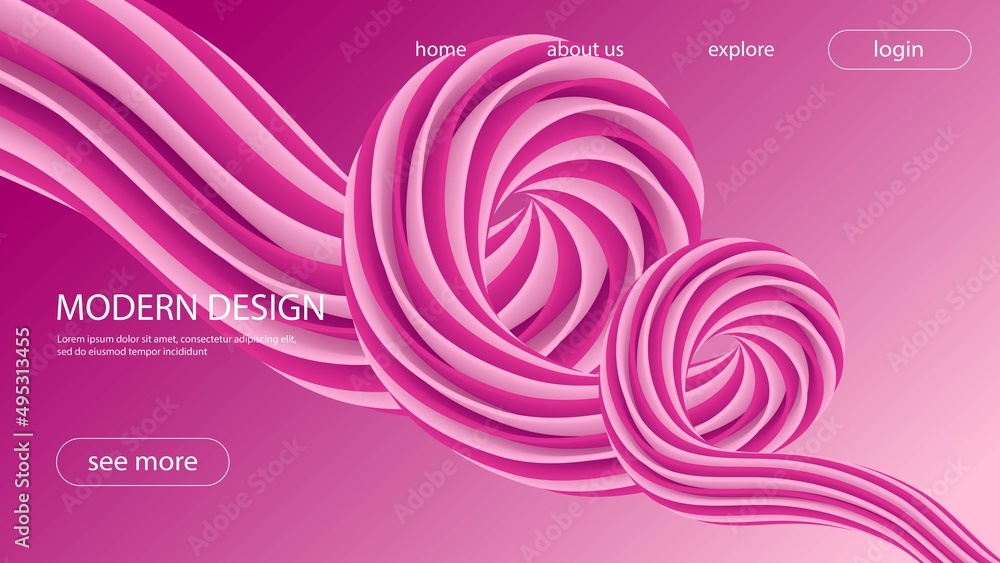 Poster abstract background. 3d rendering, spiral twirl design, zigzag wave. texture of sweets, plexus of li