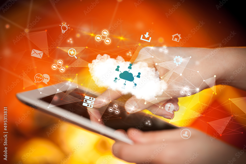 Poster close-up of a touchscreen with technology icons