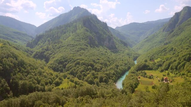 Picturesque footage of the green canyon of Tara from the Durdevica bridge.