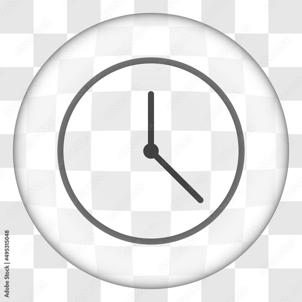 Poster clock simple icon vector. flat desing. glass button on transparent grid
