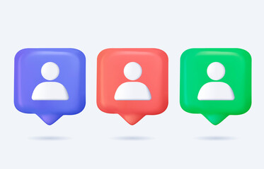 Collection minimalist user member new friend request 3d icon quick tips realistic vector illustration. Set personal.