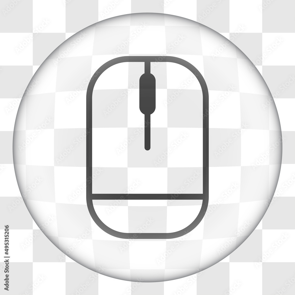 Poster computer mouse simple icon vector. flat desing. glass button on transparent grid