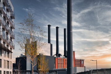 Power plant in sunset