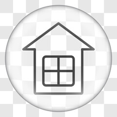 House simple icon. Flat desing. Glass button on transparent grid