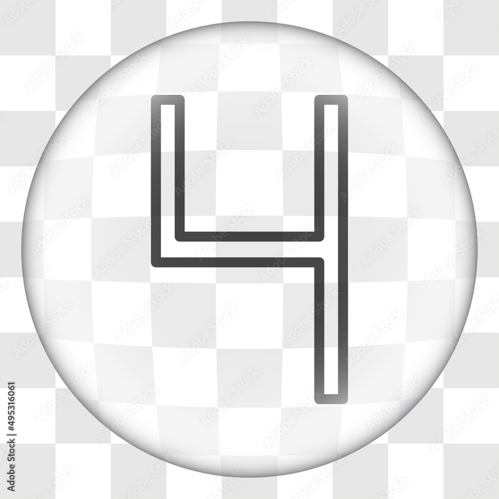 Poster Number four, numeral simple icon vector. Flat desing. Glass button on transparent grid