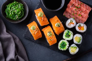 Fotobehang Vegan Sushi, Sashimi and Maki Rolls with Plant based seafood © aamulya