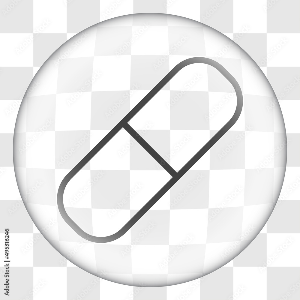 Poster pill simple icon vector. flat desing. glass button on transparent grid