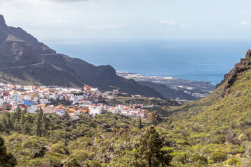 Barranco Seco gorge landscape with steep green slopes, Tenerife, Canary islands, Spain