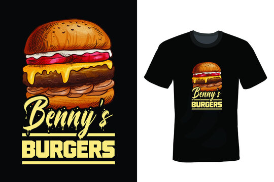 Benny's Burgers burger T-shirt design, typography, vintage
