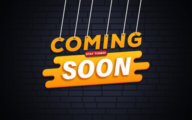 Coming soon banner on brick wall background template with 3d editable text effect